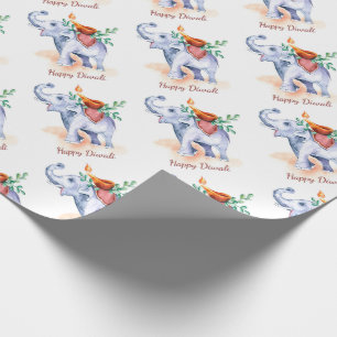 Happy Diwali with Diya and Elephant Wrapping Paper