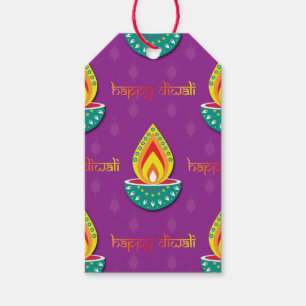 Happy Diwali with Diya lamps, custom text Gift Tags