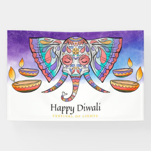 Happy Diwali with Ganesh, Rangoli and Diya Banner