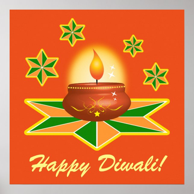 Happy Diwali with Lantern Poster (Front)