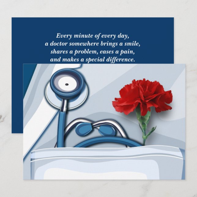 Happy Doctors' Day. Red Carnation Flat Cards (Front/Back)