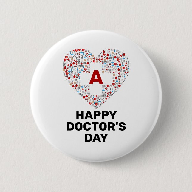 Happy doctors day with medical heart monogram 2 inch round button (Front)