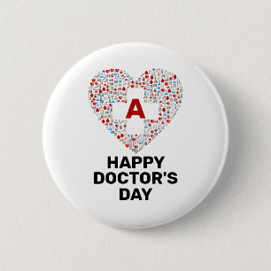 Happy doctors day with medical heart monogram 2 inch round button