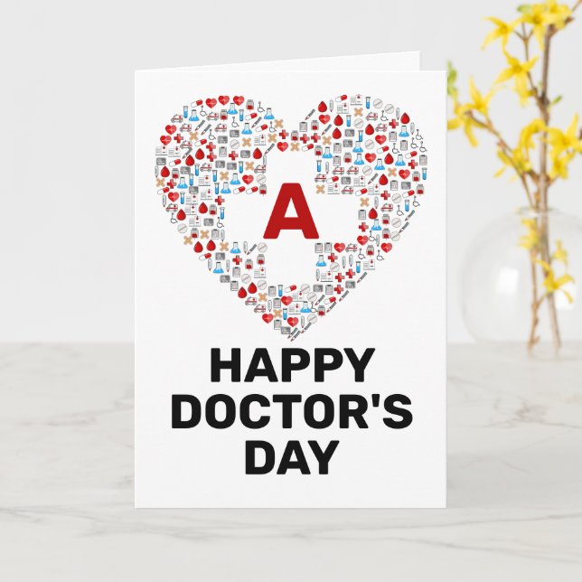 Happy doctors day with medical heart monogram card (Yellow Flower)