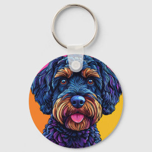 Happy Dog Against Colourful Background Keychain