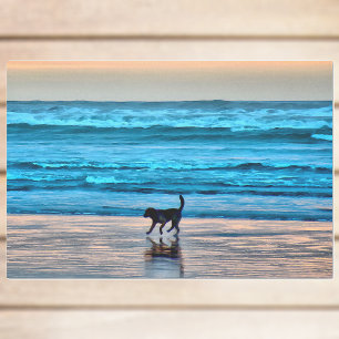 Happy Dog and Reflection on Beach at Sunset Tissue Paper