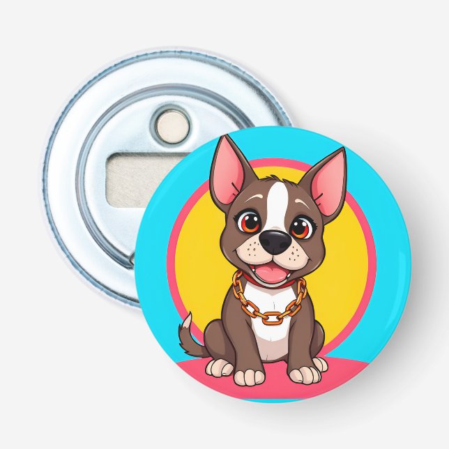 🐶 Happy Dog Cartoon Fun Kitchen Decor Design Bottle Opener (Front)
