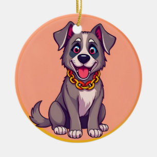 Happy Dog Cartoon Illustration Ceramic Ornament