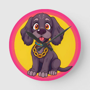Happy Dog Cartoon Illustration Round Clock