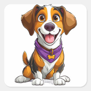 Happy Dog Cartoon Illustration Square Sticker
