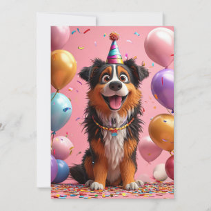 Happy Dog Celebrating Birthday With Cake Invitation