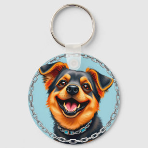 Happy Dog Colourful Digital Illustration Keychain