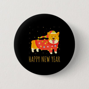 Happy Dog Corgi Celebrating New Year Cozy Christma 2 Inch Round Button