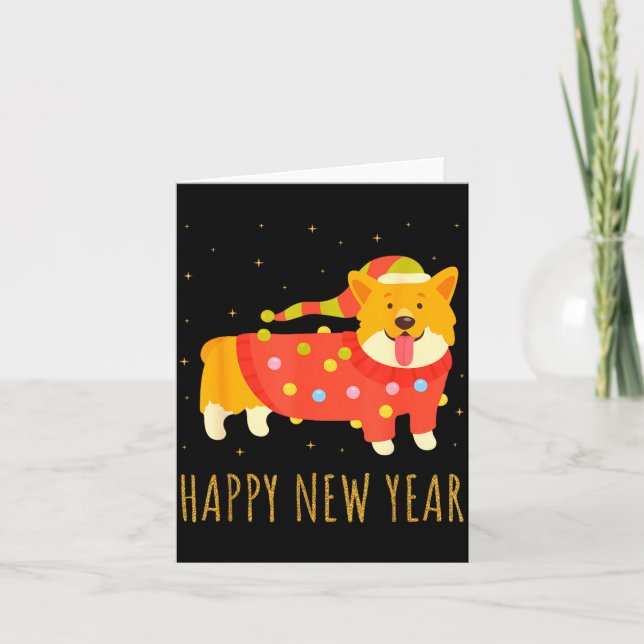 Happy Dog Corgi Celebrating New Year Cozy Christma Card (Front)