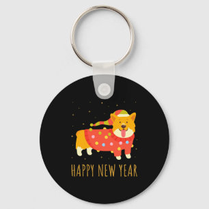 Happy Dog Corgi Celebrating New Year Cozy Christma Keychain