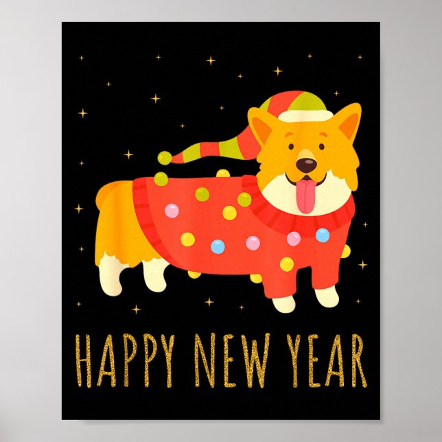 Happy Dog Corgi Celebrating New Year Cozy Christma Poster