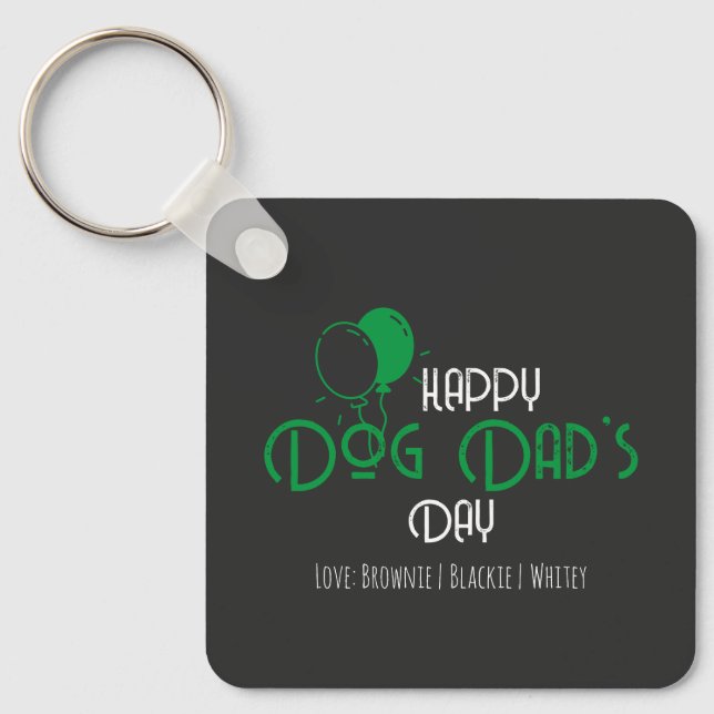 Happy Dog Dad’s Day with Green Balloons & Puppies Keychain (Front)