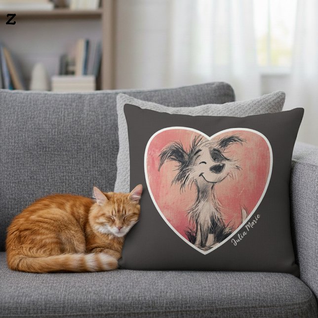Happy Dog Doodle Print Customizable Throw Pillow (Creator Uploaded)