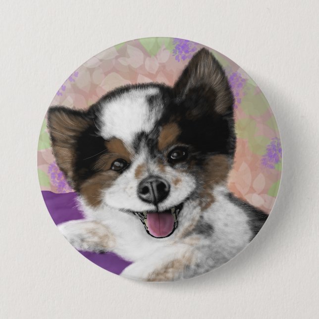 Happy Dog Face 3 Inch Round Button (Front)
