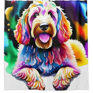 Happy Dog Goldendoodle Watercolor Design