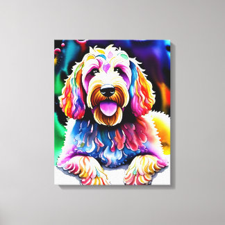 Happy Dog Goldendoodle Watercolor Sketch Canvas Print