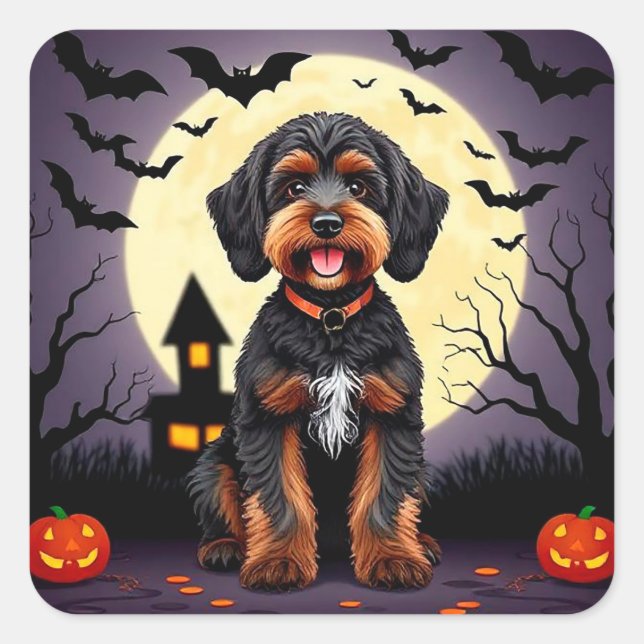 Happy Dog Halloween Theme Cute Pumpkin Square Sticker (Front)