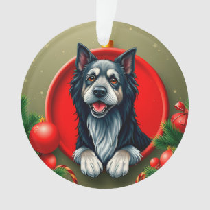Happy Dog in Festive Christmas Bauble Ornament