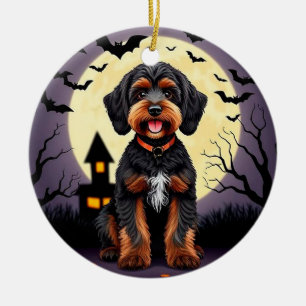 Happy Dog in Halloween Theme Ceramic Ornament