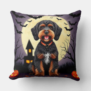 Happy Dog in Halloween Theme Throw Pillow