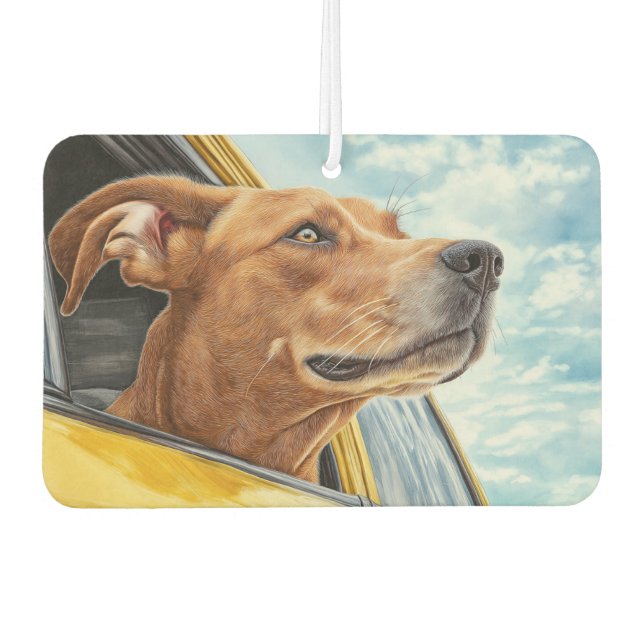 Happy Dog in Yellow Car Art Print Air Freshener (Front)