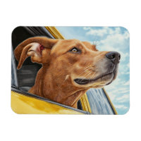 Happy Dog in Yellow Car Art Print