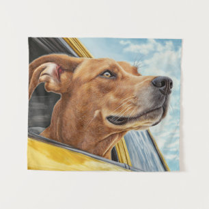 Happy Dog in Yellow Car Art Print Tapestry