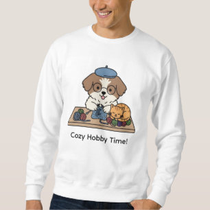 Happy Dog Knitting Cozy Hobby Time Graphic Sweatshirt