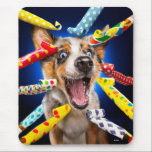 Happy Dog Party Blowers Mouse Pad<br><div class="desc">It's party time! | Avanti,  the Global Humour Brand™ has been entertaining the world with its Feel Good Funny greeting cards for over 40 years. Our characters live life to the fullest and celebrate the humour in everyday life.</div>