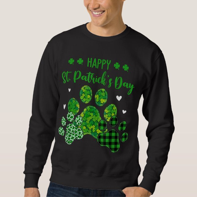 Happy Dog Paws Leopard Print Dog Owners St Patrick Sweatshirt (Front)