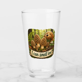 Happy Dog Smelling Morel Mushrooms - Nature Love Glass
