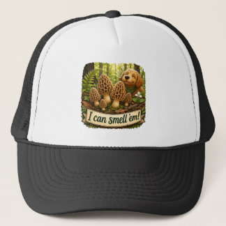 Happy Dog Smelling Morel Mushrooms - Nature Love Trucker Hat