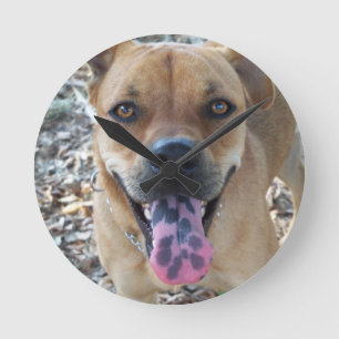 Happy Dog spotted tongue Round Clock