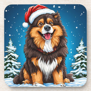 Happy Dog Wearing Santa Hat Coaster