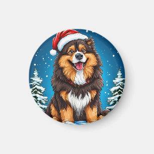 Happy Dog Wearing Santa Hat Magnet
