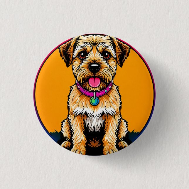 Happy Dog With a Colourful Collar 1 Inch Round Button (Front)