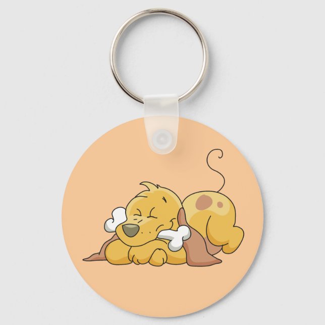 Happy Dog With Bone Tshirts and Gifts Keychain (Front)