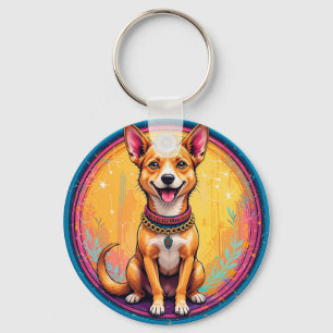 🐶 Happy Dog With Colourful Collar For Everyday Keychain
