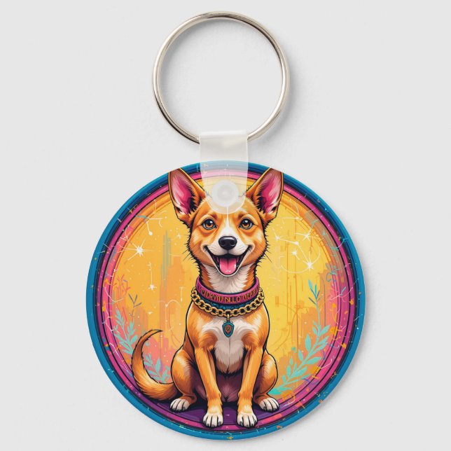 🐶 Happy Dog With Colourful Collar For Everyday Keychain (Front)
