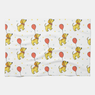 Happy Dogs with Balloons Pattern Kitchen Towel