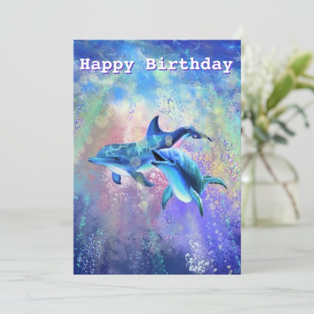 Happy Dolphin Couple Birthday Card (Standing Front)