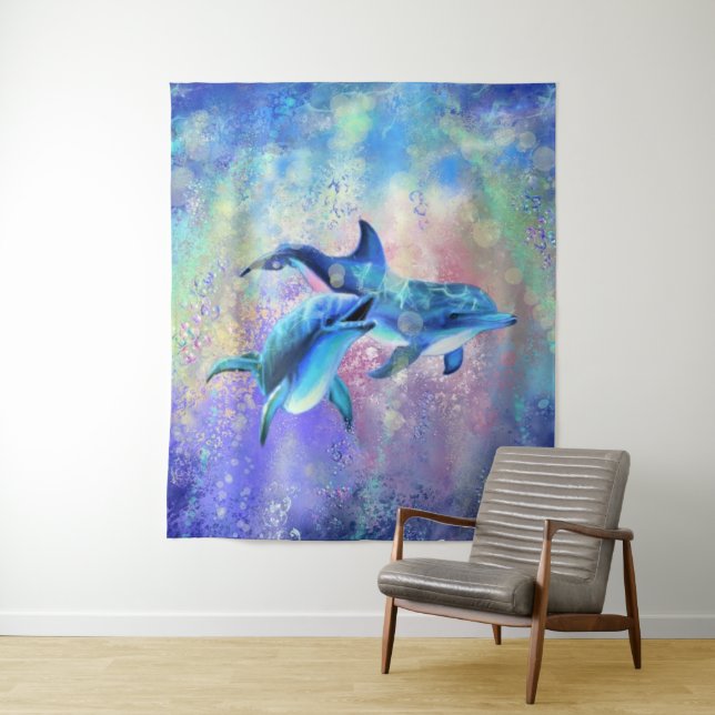 Happy Dolphin Couple Tapestry Family - Painting (In Situ)