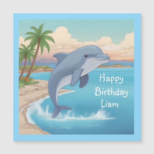 Happy Dolphin Magnetic Birthday Card (Front)
