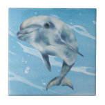Happy Dolphin Watercolor Beach Ocean  Tile<br><div class="desc">This design may be personalized by choosing the Edit Design option. You may also transfer onto other items. Contact me at colorflowcreations@gmail.com or use the chat option at the top of the page if you wish to have this design on another product or need assistance. See more of my designs...</div>