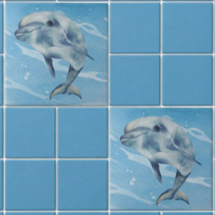 Happy Dolphin Watercolor Beach Ocean Tile